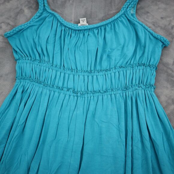 Charming Charlie Dress M Blue Long Fit Flare Sleeveless Pleated Knit Stretch - Picture 16 of 16